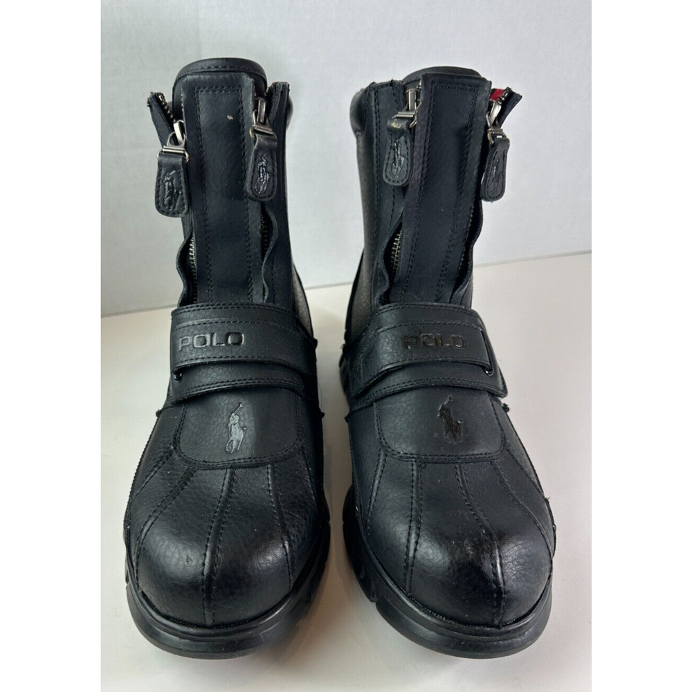 Polo by Ralph Lauren Black Leather Darrance II Zip Combat Boots Men's Size 11 D - Picture 5 of 12